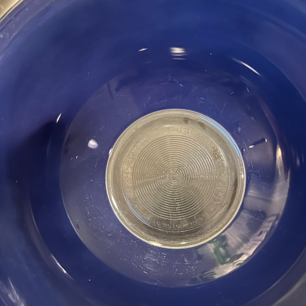 Set of two blue vintage Pyrex with clear bottoms - Picture 4 of 11